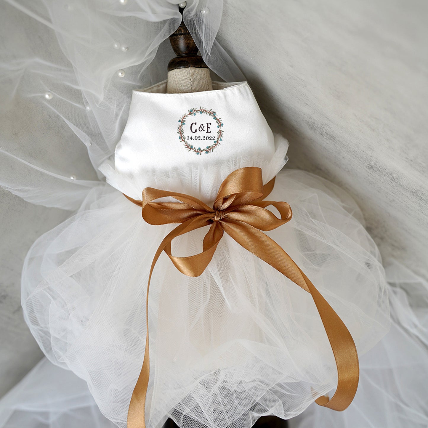 Custom Embroidered Wedding Dress for Cats and Dogs