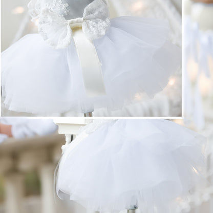 Custom Embroidered Dog Wedding Dress with Delicate Lace Collar Pet Tutu