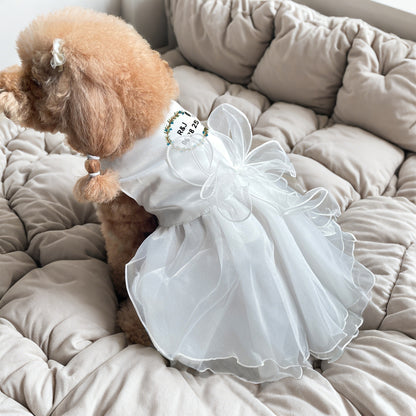 Custom Dog Wedding Dresses in Organza and Tulle with Embroidered Name