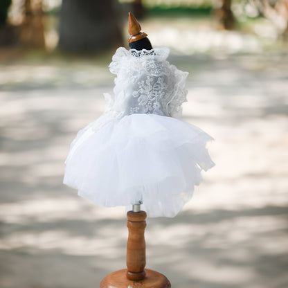 Custom Embroidered Dog Wedding Dress with Delicate Lace Collar Pet Tutu