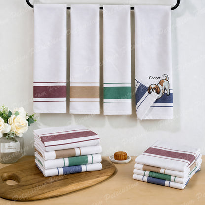 Custom Pet Corner Bite Kitchen Towel with Embroidered Portrait & Name