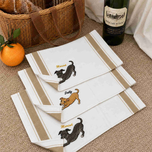 Custom Pet Corner Bite Kitchen Towel with Embroidered Portrait & Name