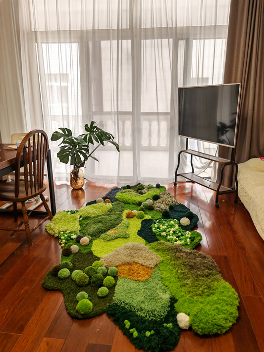 Handmade Latch Hook Green Modern Art Rug - Wool Blend Decor for Living Room