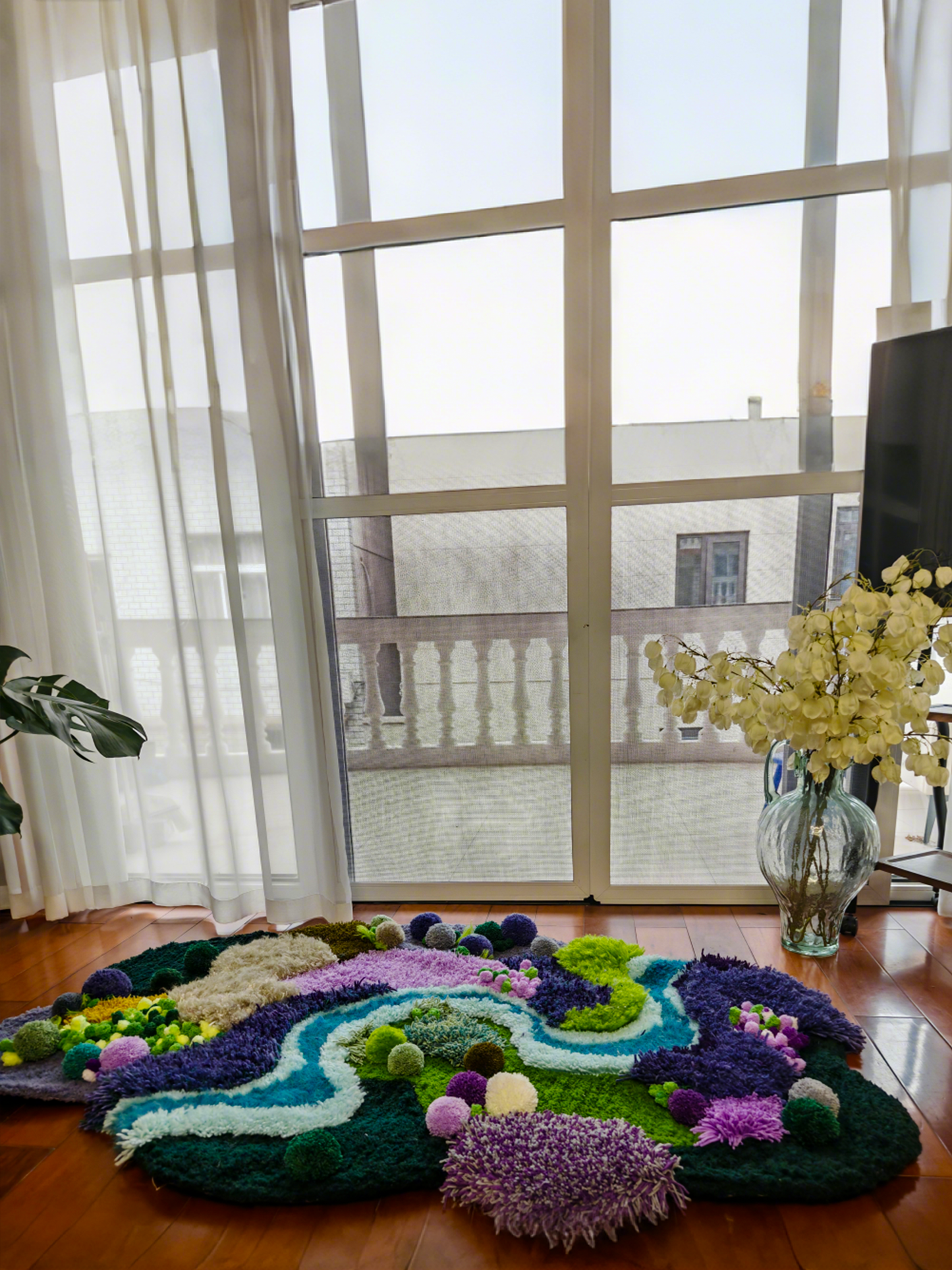 3D Fluffy Purple Green Handmade Latch Look Moss Rugs - Multiple Sizes