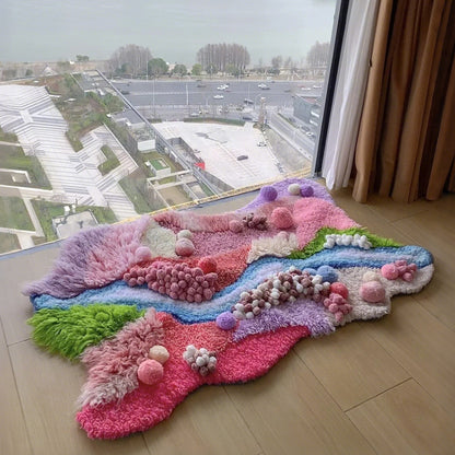 Pink Handmade Crochet Moss Fluffy Carpet - 110x70CM