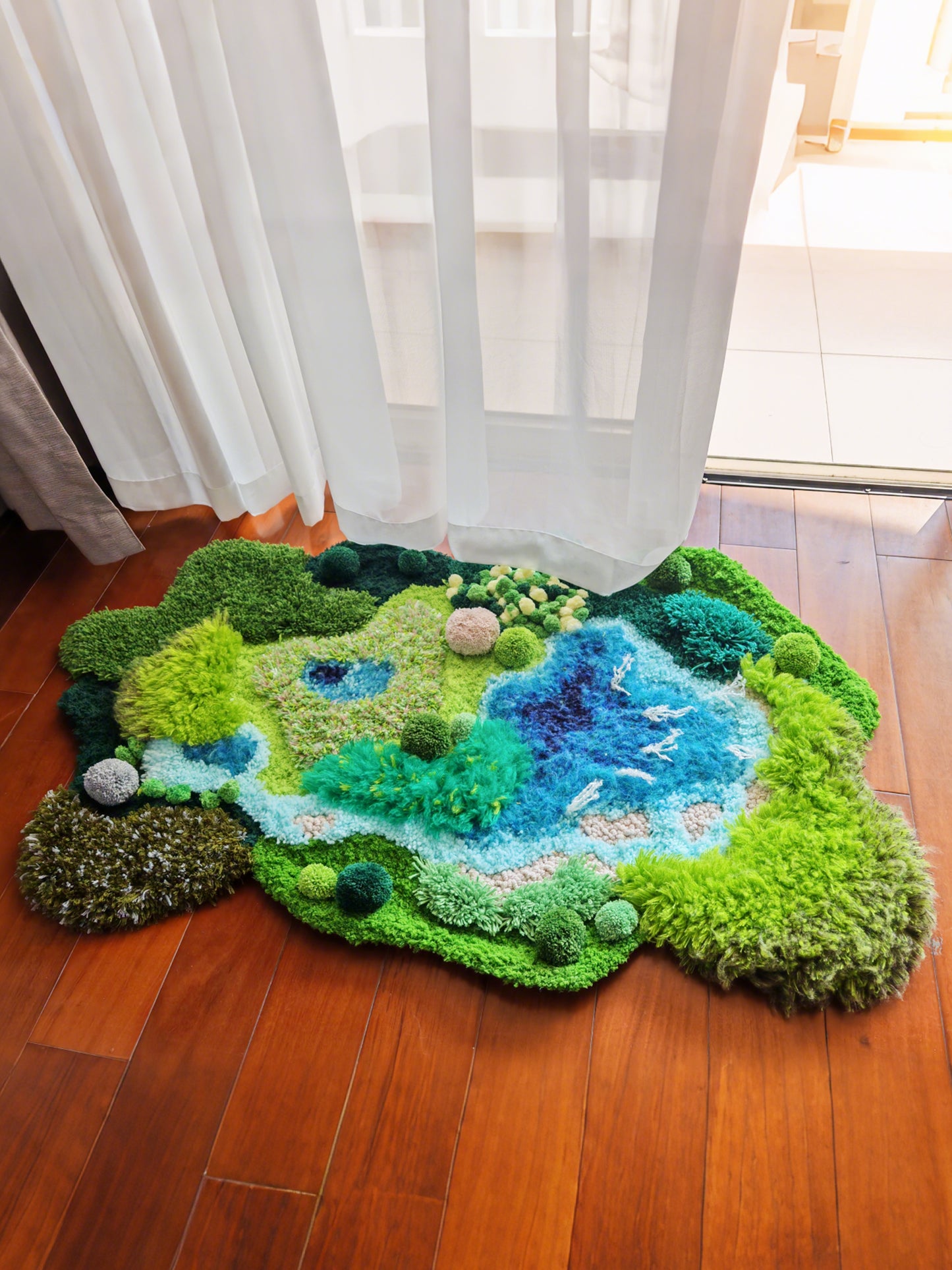 Handmade Crochet Moss Rug, Abstract Landscape Carpet - Multiple Sizes