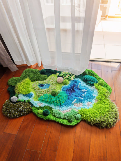 Handmade Crochet Moss Rug, Abstract Landscape Carpet - Multiple Sizes