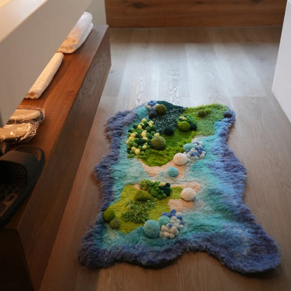Purple, Blue and Green Handmade Moss Carpet - 110x70CM