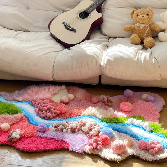 Pink Handmade Crochet Moss Fluffy Carpet - 110x70CM