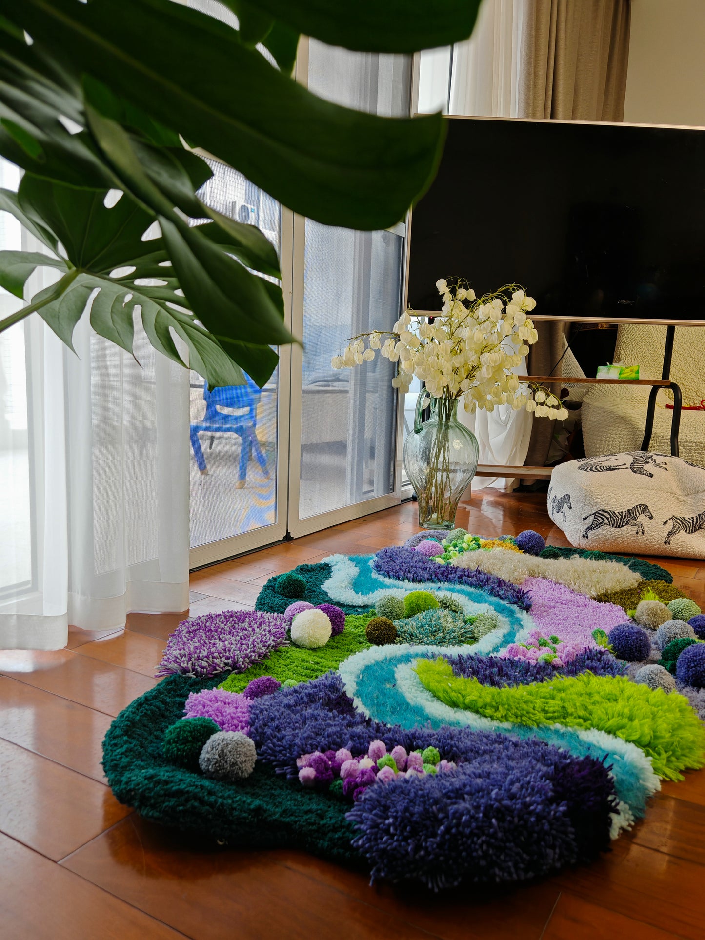 3D Fluffy Purple Green Handmade Latch Look Moss Rugs - Multiple Sizes