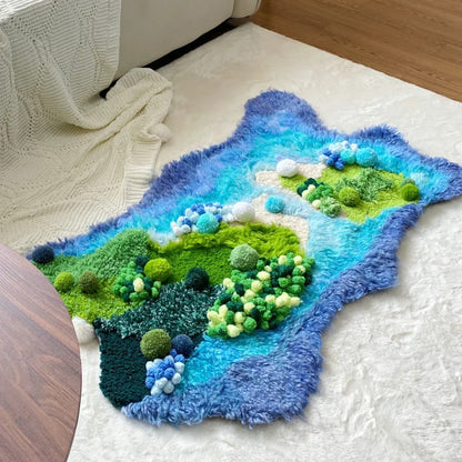 Purple, Blue and Green Handmade Moss Carpet - 110x70CM