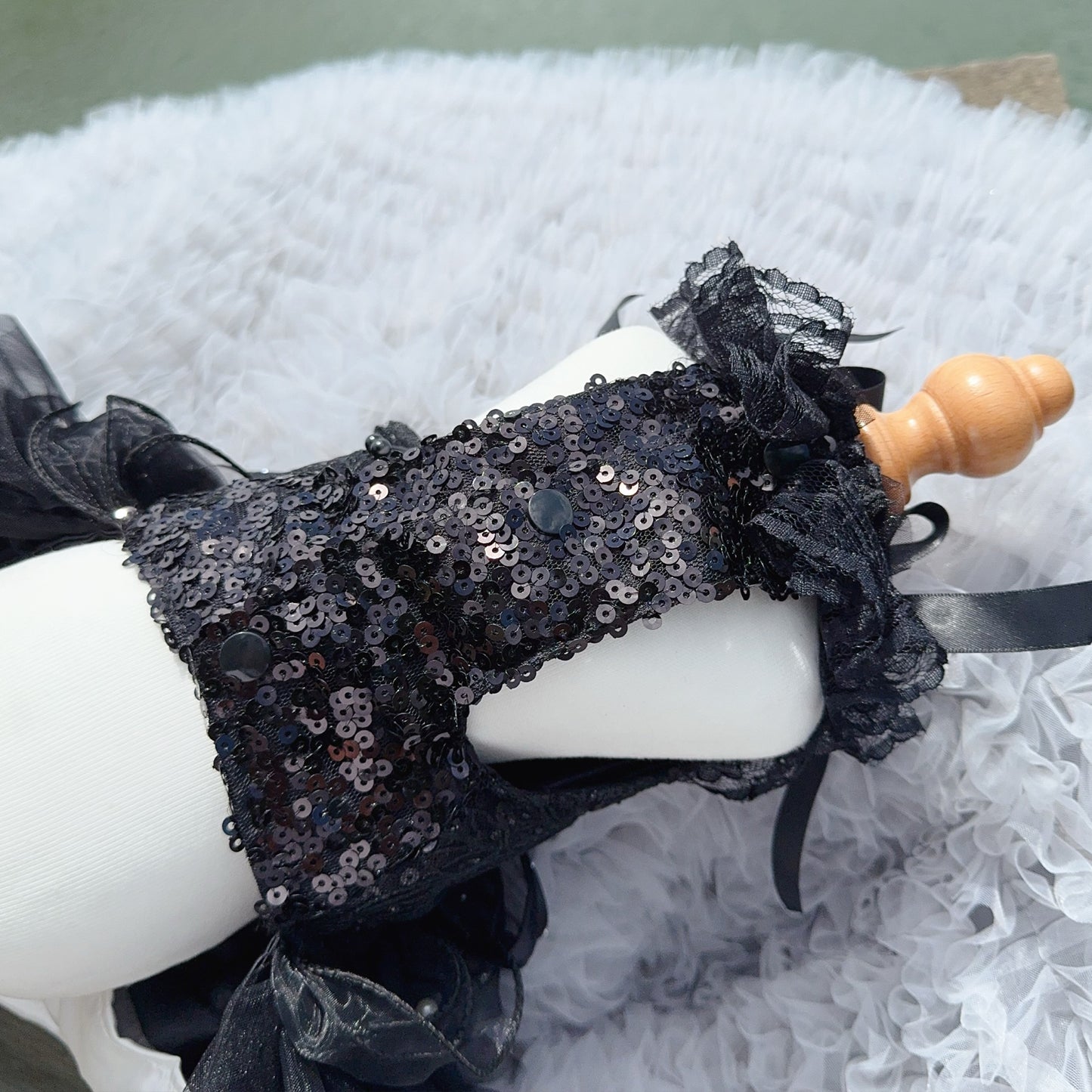 Detachable Black Gray Lace & Sequin Puffy Cake Dress for Dogs/Cats