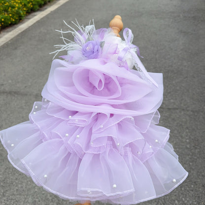 Violet Flower Pearl Dress for Dogs/Cats - Removable Dress