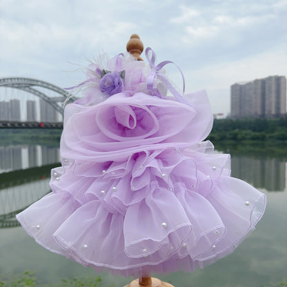 Violet Flower Pearl Dress for Dogs/Cats - Removable Dress