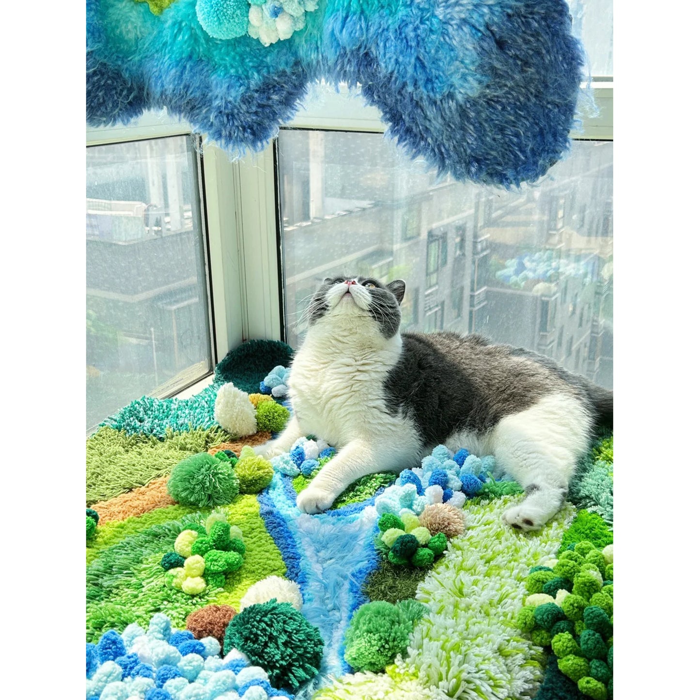 Handmade Crochet Moss Carpet with River - 125x80CM