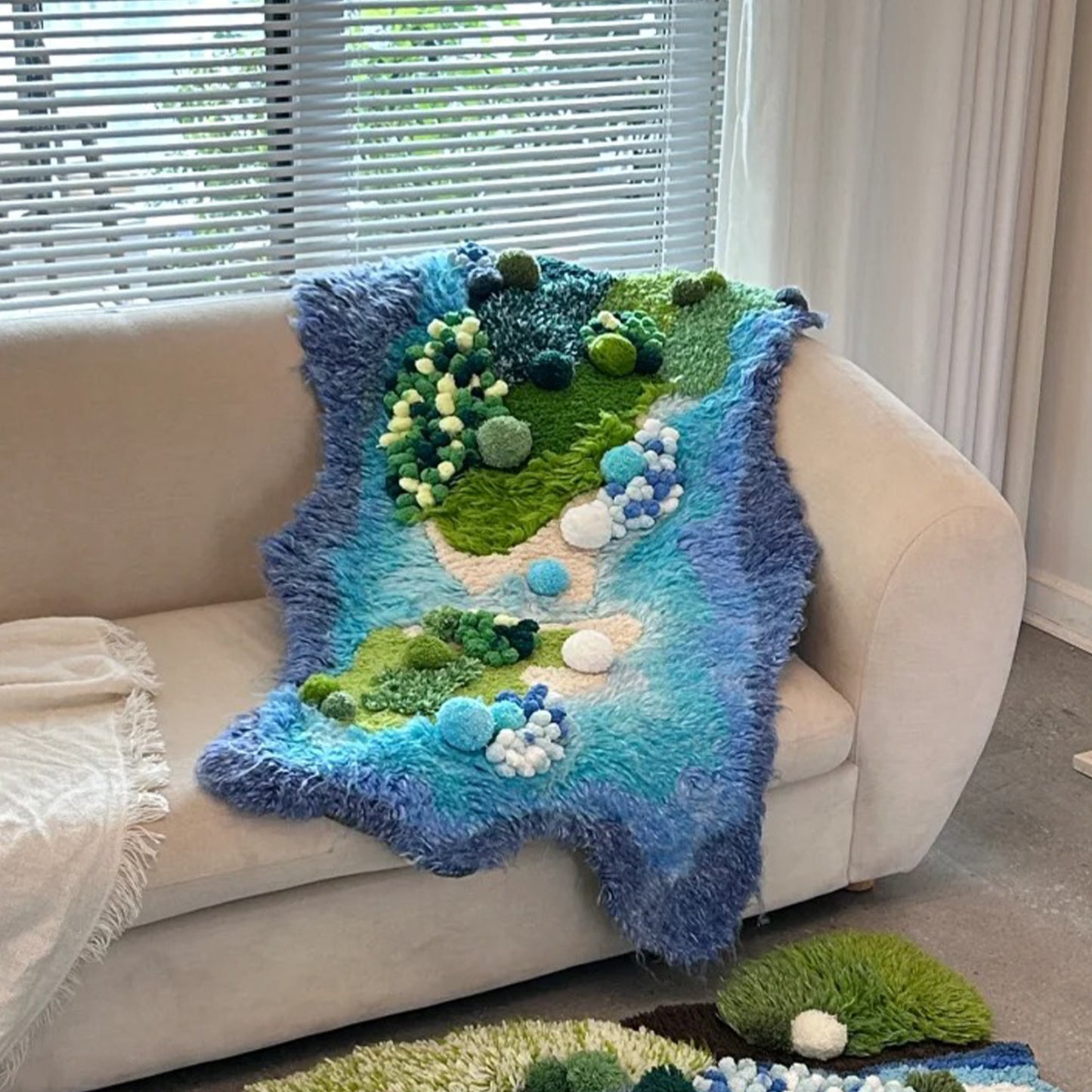 Purple, Blue and Green Handmade Moss Carpet - 110x70CM
