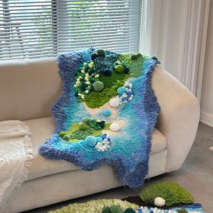 Purple, Blue and Green Handmade Moss Carpet - 110x70CM