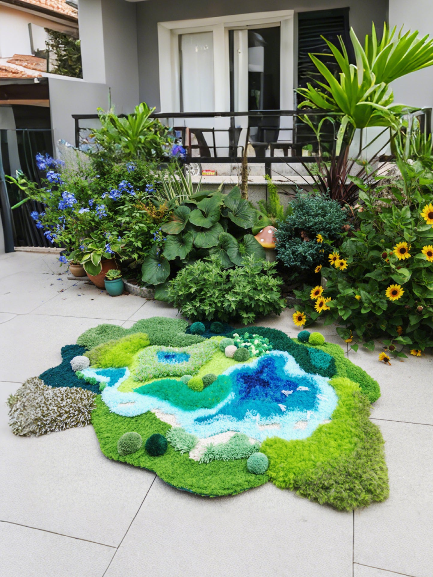 Handmade Crochet Moss Rug, Abstract Landscape Carpet - Multiple Sizes