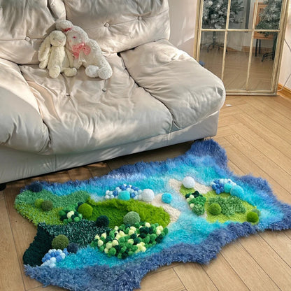 Purple, Blue and Green Handmade Moss Carpet - 110x70CM