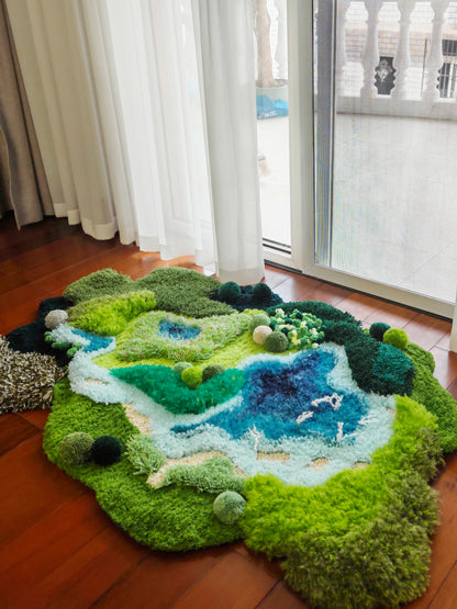 Handmade Crochet Moss Rug, Abstract Landscape Carpet - Multiple Sizes