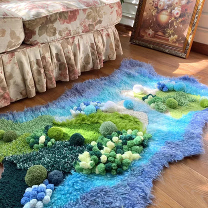 Purple, Blue and Green Handmade Moss Carpet - 110x70CM