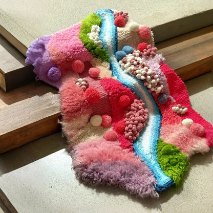 Pink Handmade Crochet Moss Fluffy Carpet - 110x70CM