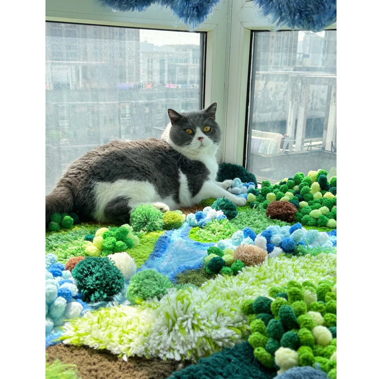 Handmade Crochet Moss Carpet with River - 125x80CM