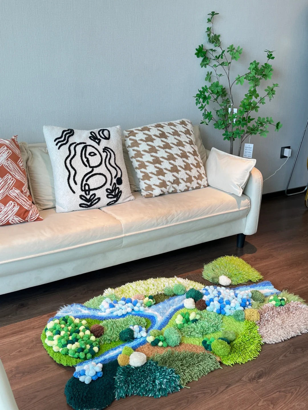 Handmade Latch Hook Brown Modern Art Rug - Home Irregular Carpet - 125x80CM