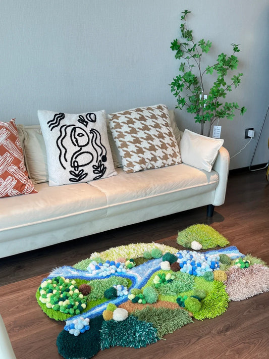 Handmade Latch Hook Brown Modern Art Rug - Home Irregular Carpet - 125x80CM