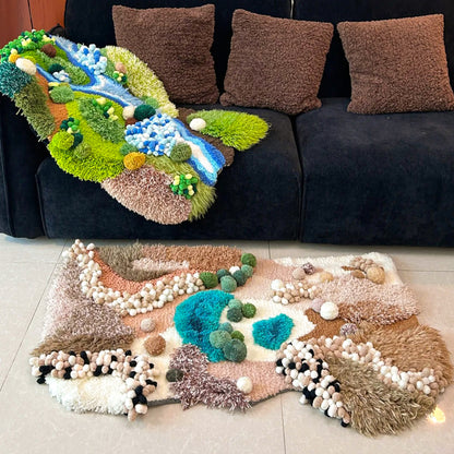 Handmade Latch Hook Brown Modern Art Rug - Home Irregular Carpet - 125x80CM