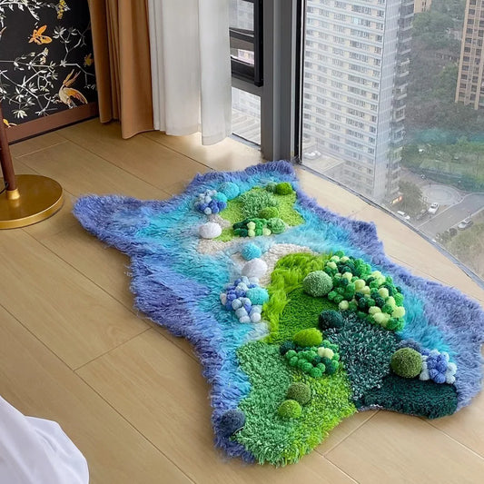 Purple, Blue and Green Handmade Moss Carpet - 110x70CM