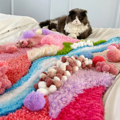 Pink Handmade Crochet Moss Fluffy Carpet - 110x70CM