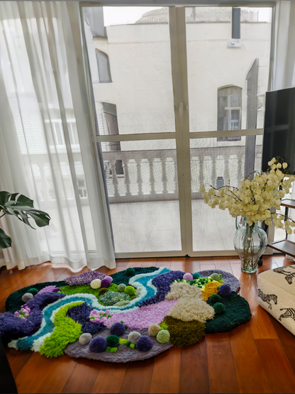 3D Fluffy Purple Green Handmade Latch Look Moss Rugs - Multiple Sizes