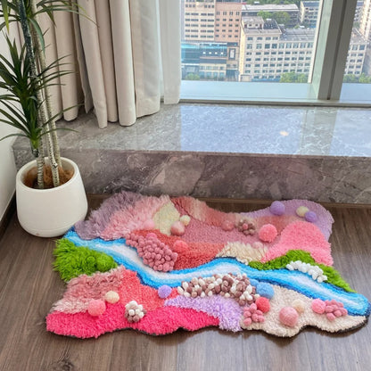 Pink Handmade Crochet Moss Fluffy Carpet - 110x70CM