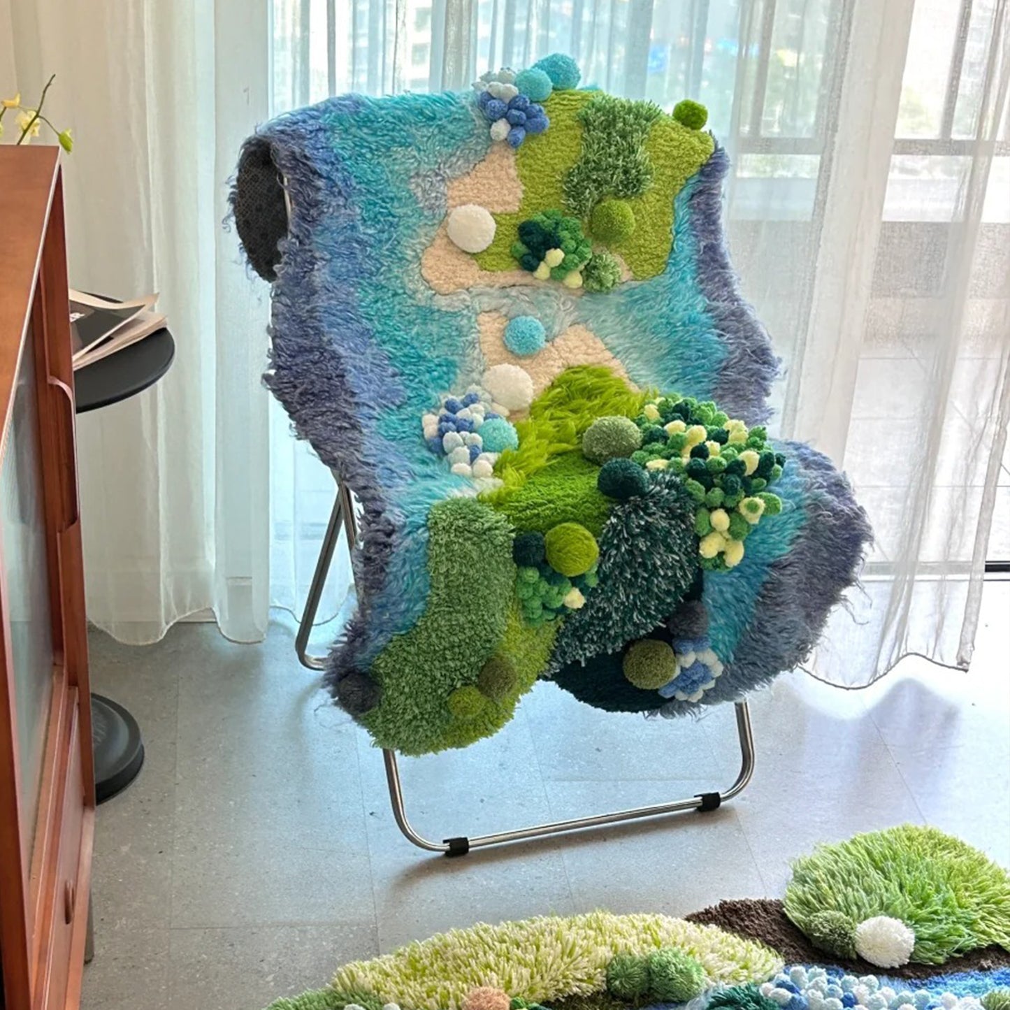 Purple, Blue and Green Handmade Moss Carpet - 110x70CM