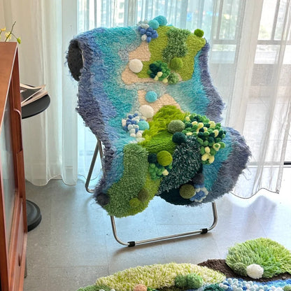 Purple, Blue and Green Handmade Moss Carpet - 110x70CM