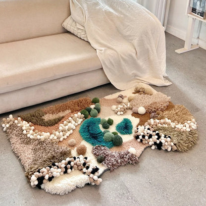 Handmade Latch Hook Brown Modern Art Rug - Home Irregular Carpet - 125x80CM
