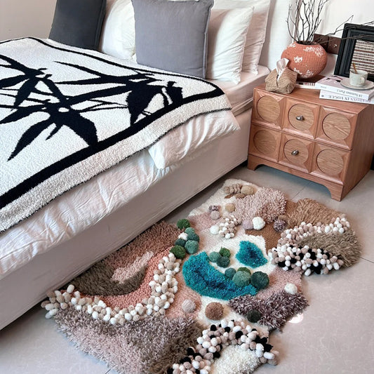 Handmade Latch Hook Brown Modern Art Rug - Home Irregular Carpet - 125x80CM