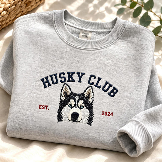 Personalized Dog Name and Portrait Embroidered Round Neck Sweatshirt