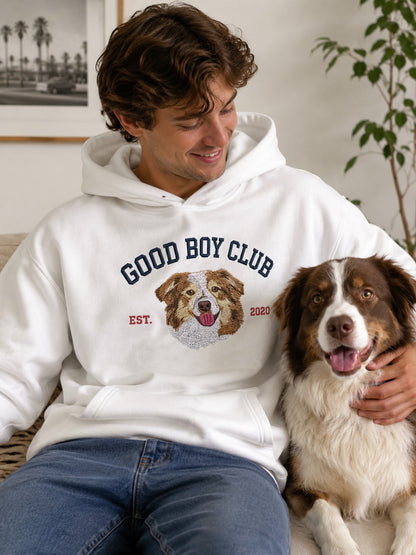 Personalized Dog Name and Portrait Embroidered Round Neck Sweatshirt