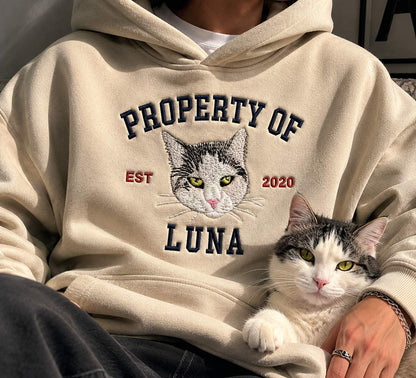Personalized Dog Name and Portrait Embroidered Round Neck Sweatshirt