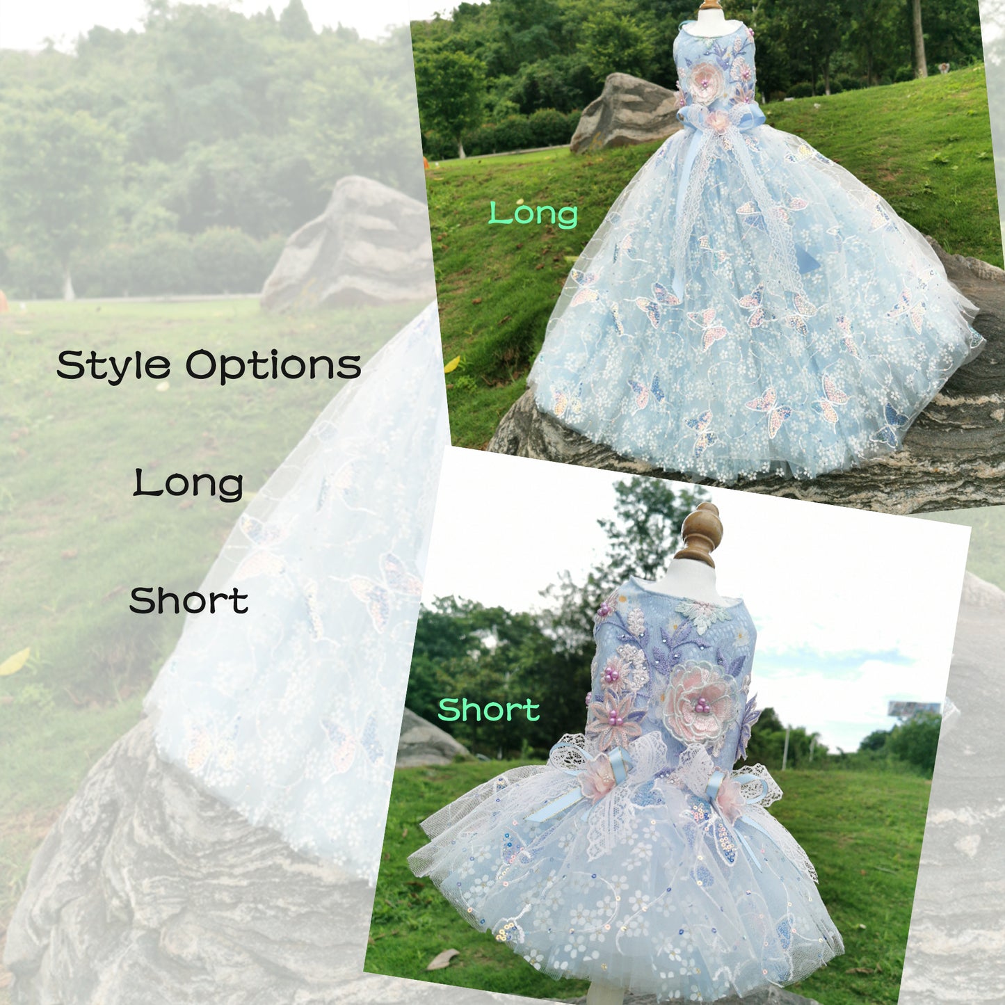 Blue Daisy Sequin Trailing Exquisite Wedding Dress for Dogs