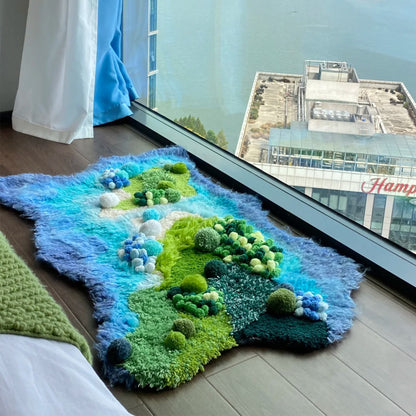 Purple, Blue and Green Handmade Moss Carpet - 110x70CM