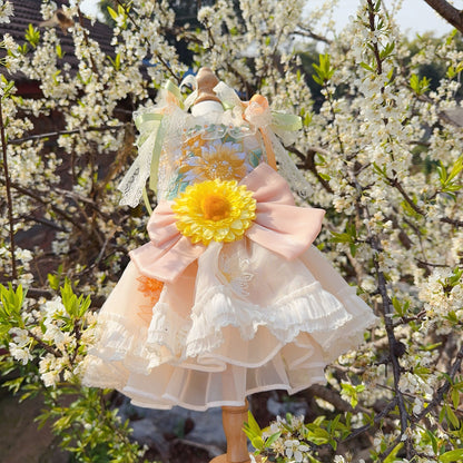 Yellow Embroidered Sunflowers Dog Wedding Dress