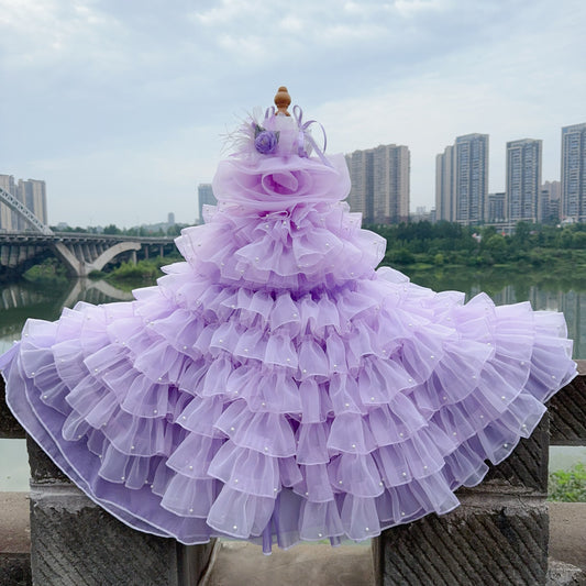Violet Flower Pearl Dress for Dogs/Cats - Removable Dress
