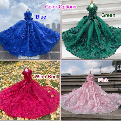 3D Flower Pearl Long Trailing Pet Wedding Dress