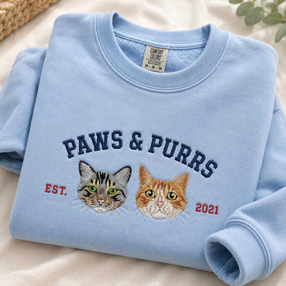 Personalized Dog Name and Portrait Embroidered Round Neck Sweatshirt