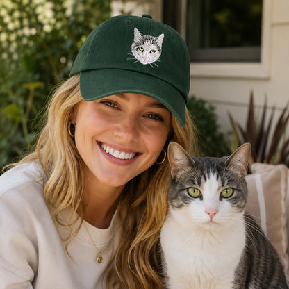 Custom Pet Face Embroidered Baseball Cap – Personalized Dog & Cat Portrait Hat
