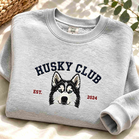 Personalized Dog Name and Portrait Embroidered Round Neck Sweatshirt