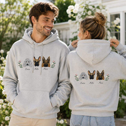 Personalized Multiple Dog Portraits & Name Embroidered Sweatshirt